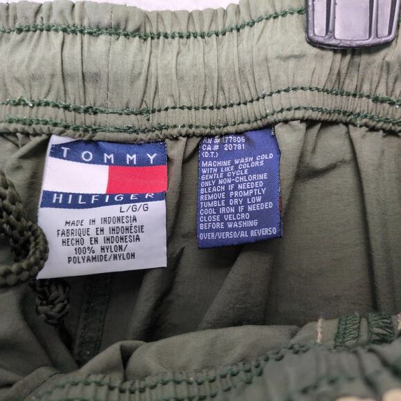 Vtg 90s Tommy Hilfiger Striped Windbreaker Track Pants Men's L Zip Ankle Green - Picture 3 of 10